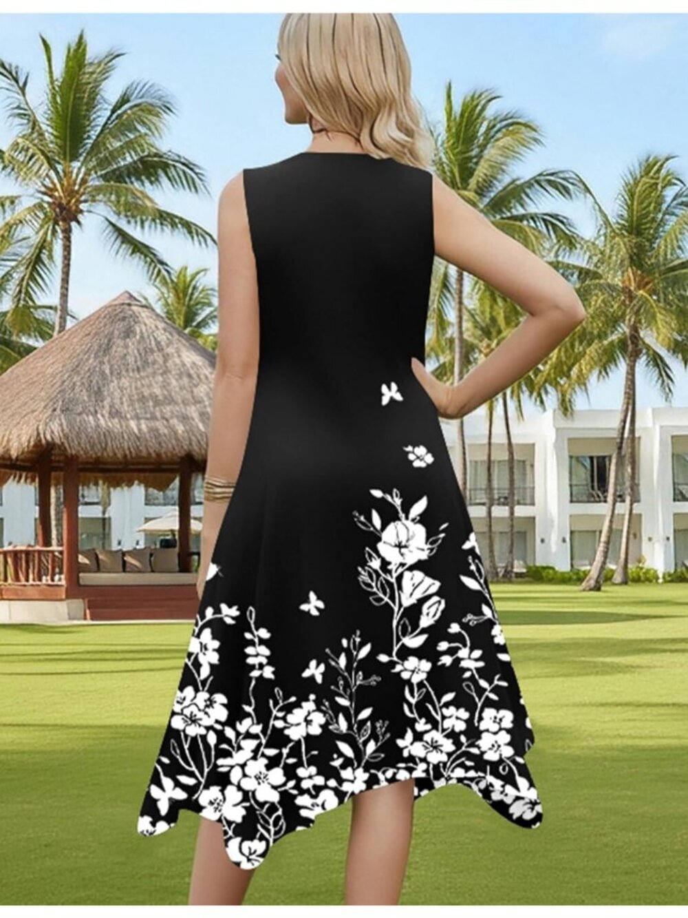 Hotouch Women's Floral Black Stylish Sleeveless Sundress Hankerchief Beach Dress - Picture 6 of 6